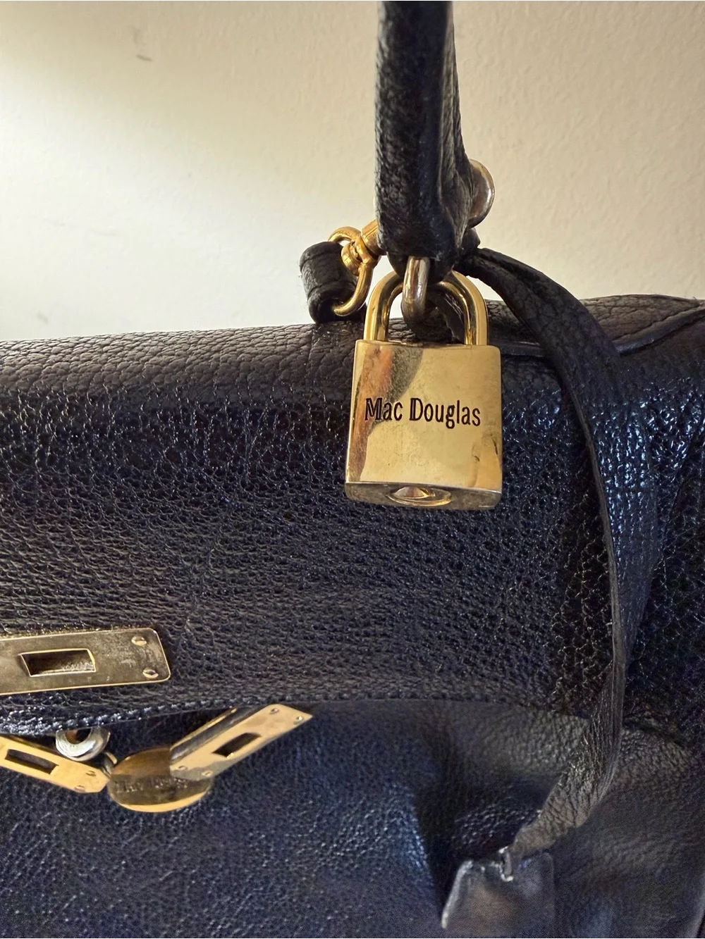 Classic Black Leather Top-Handle Shoulder Bag